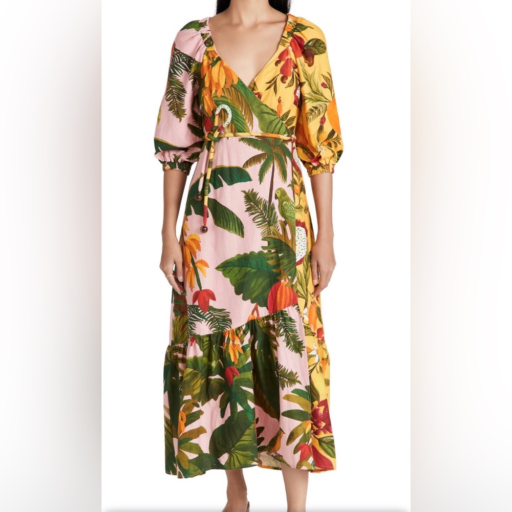 Farm Rio Mixed Fruits Midi Wrap Dress Gem